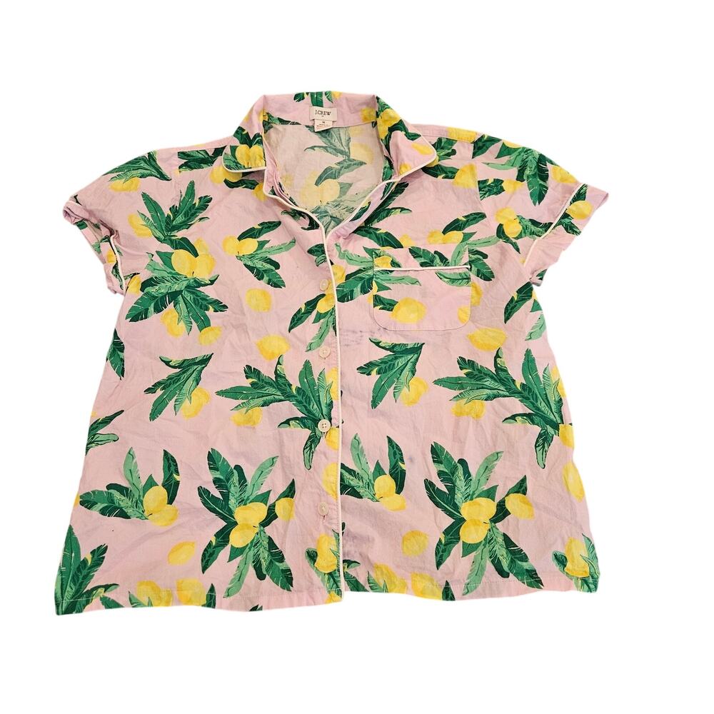 J.Crew Lemon Print Pajama Top Women’s Medium Pink Tropical Short Sleeve